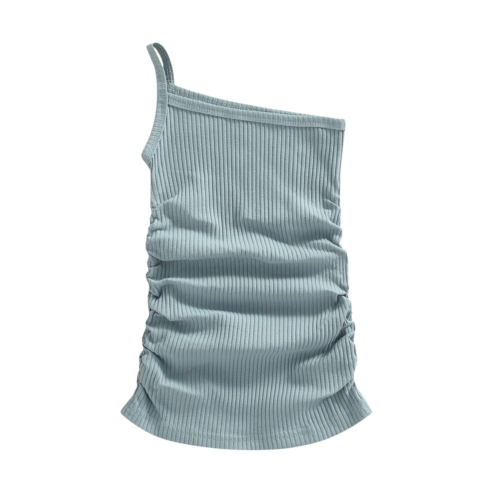 Nbulwbln Toddler Baby Girl Ruffle Solid Ribbed One Shoulder Dress Summer Sleeveless Straps Slim Bodycon Party Dresses Outfit (Blue,4-5T)