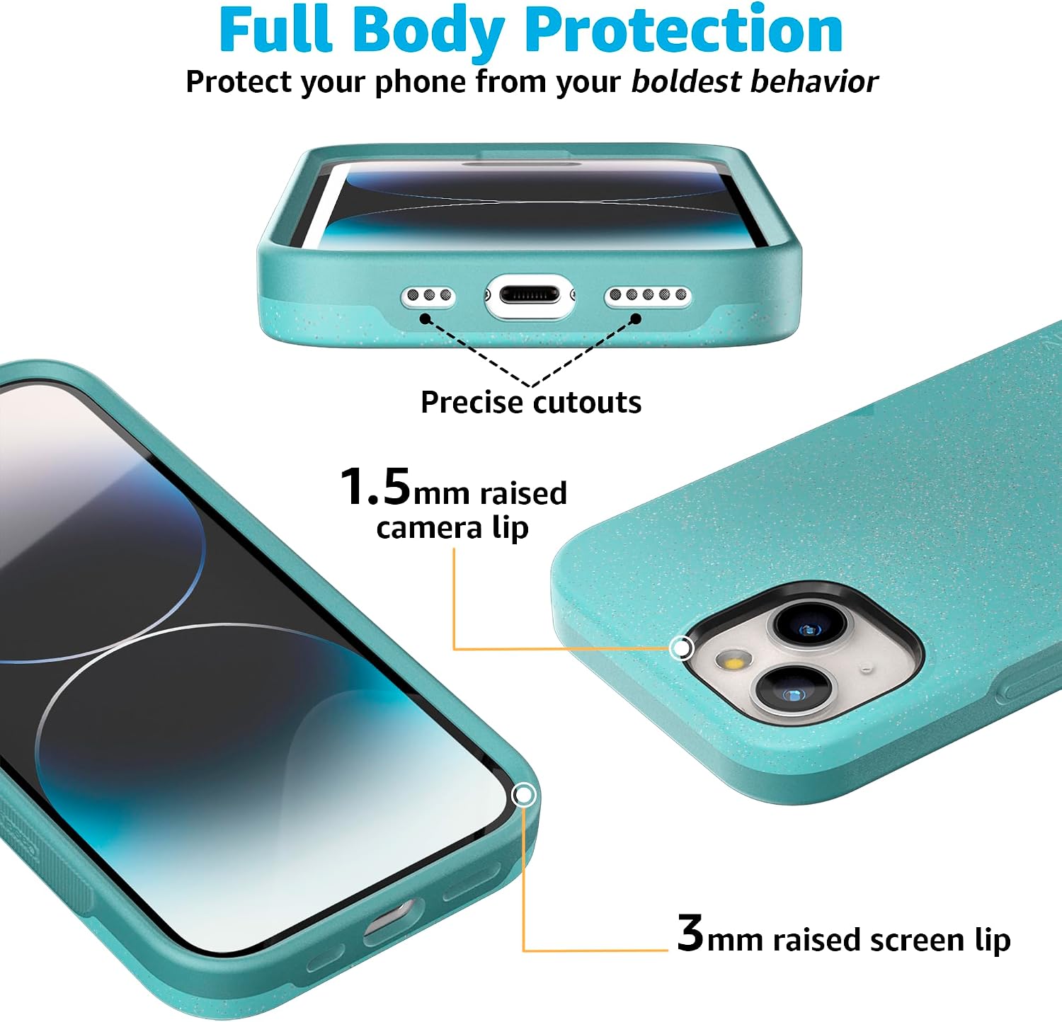 Casely iPhone 15 Case | Aquamarine | Ocean Blue Shimmer | Bold Protective Design | MagSafe Compatible Design