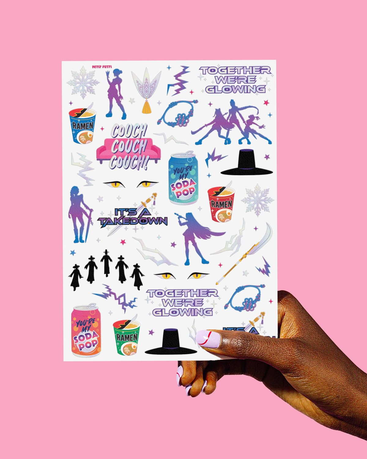 xo, Fetti Pop Star Tattoos - 68 Temporary Tattoos | Iridescent Foil, Purple Glowing Design, Kids Party Supplies, Birthday Favor, Demon, Golden, Takedown