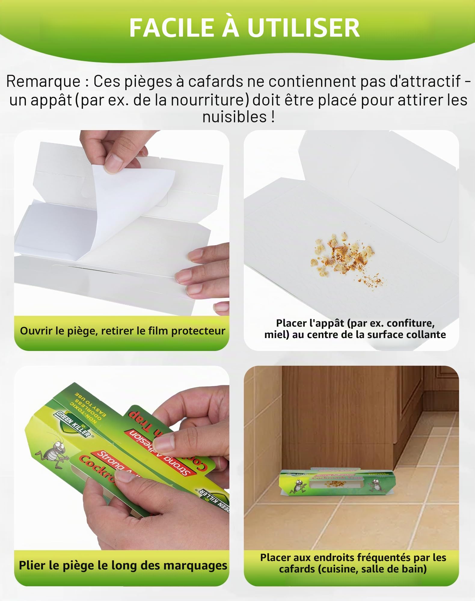 LAOYE Piège à Cafards Collant Non Toxique Professionnel Anti Cafard Puissant pour Maison Cuisine