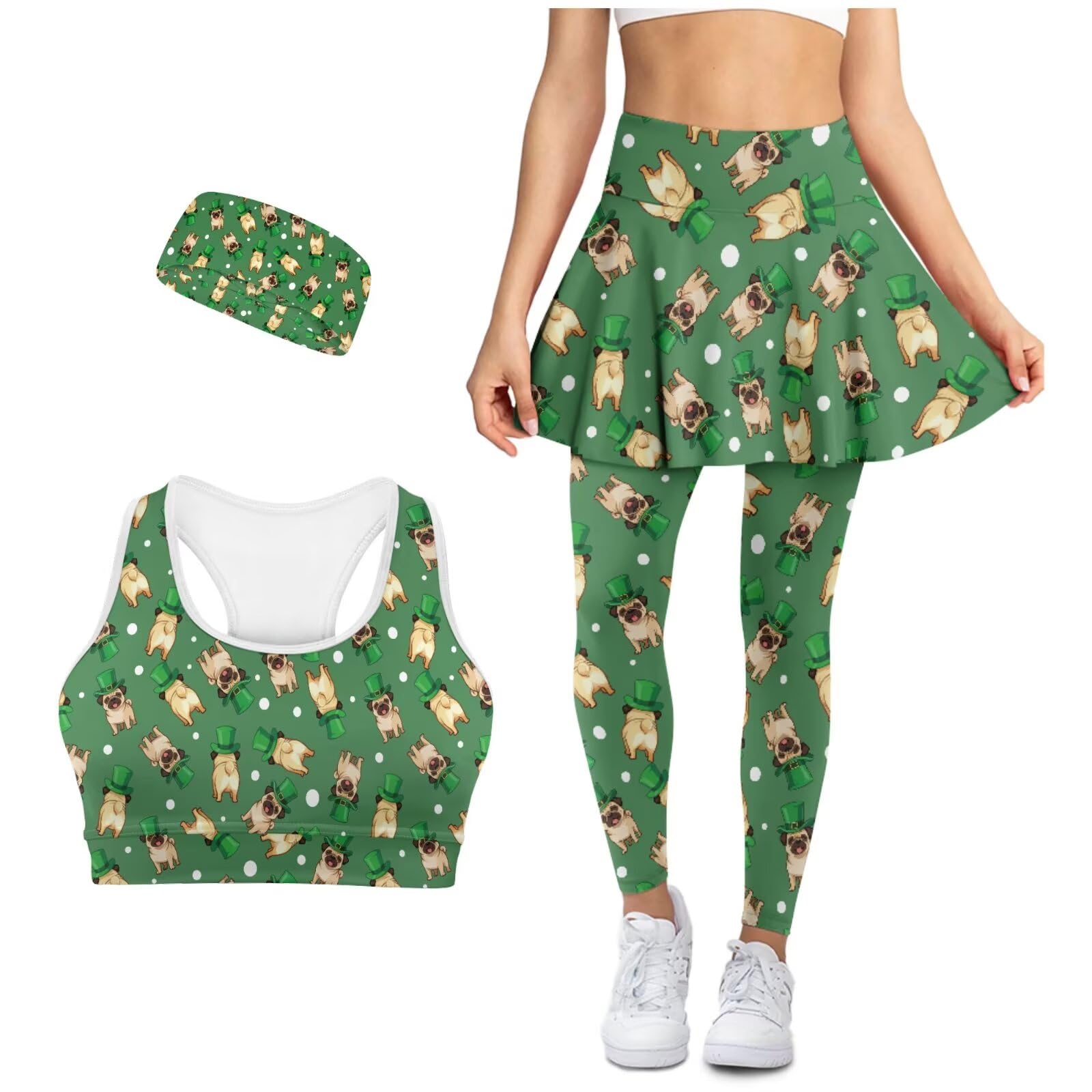 Womens Golf Skirt with Leggings Yoga Sets for Women Plus Size Sports Bra with Pocke Running Headband