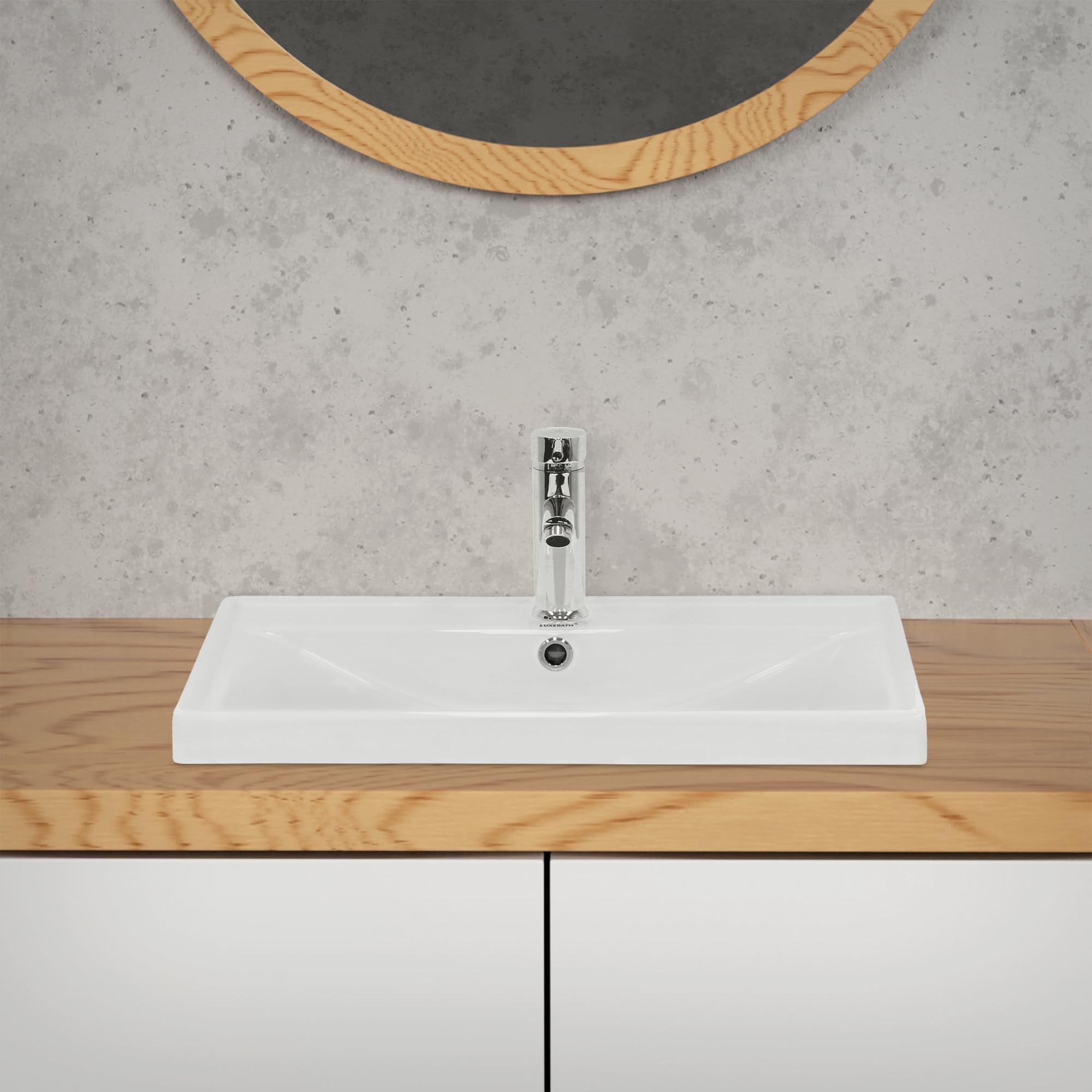 ML-Design Lavabo in Ceramica Bianca 51x15,5x41,5 cm Lavandino da Incasso Quadrato Moderno Bacinella Lavamani per il Bagno e Toilette Lavello con Scarico Standard Foro per Rubinetto e Troppopieno