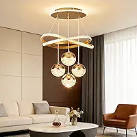 Trailabo Luminárias LED de Teto, 3 Temperaturas de Cor, Luz Linear em Forma de Anel + Quatro Luminárias Pendentes. Adequadas para Salas de Estar, Salas de Jantar e Quartos.