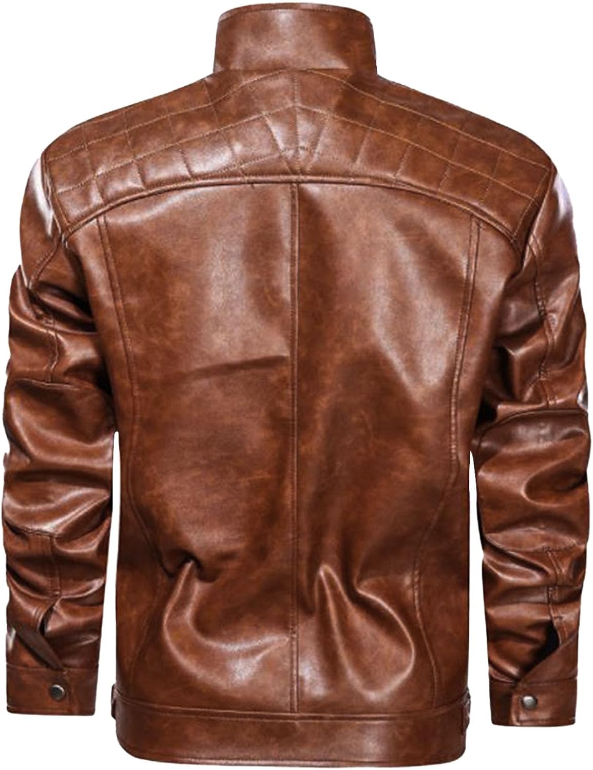 XUNRYAN Mens Faux-Leather Bomber Jackets Motorcycle Stand Collar Zip Up Vegan PU Aviator Jacket Winter Coat Multi Pockets
