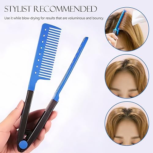 Miniatura 6 de Juego de 2 peines alisadores de cabello, peine de hierro plano para hermosos tresses, alisador con agarre firme, ideal para cabello anudado y