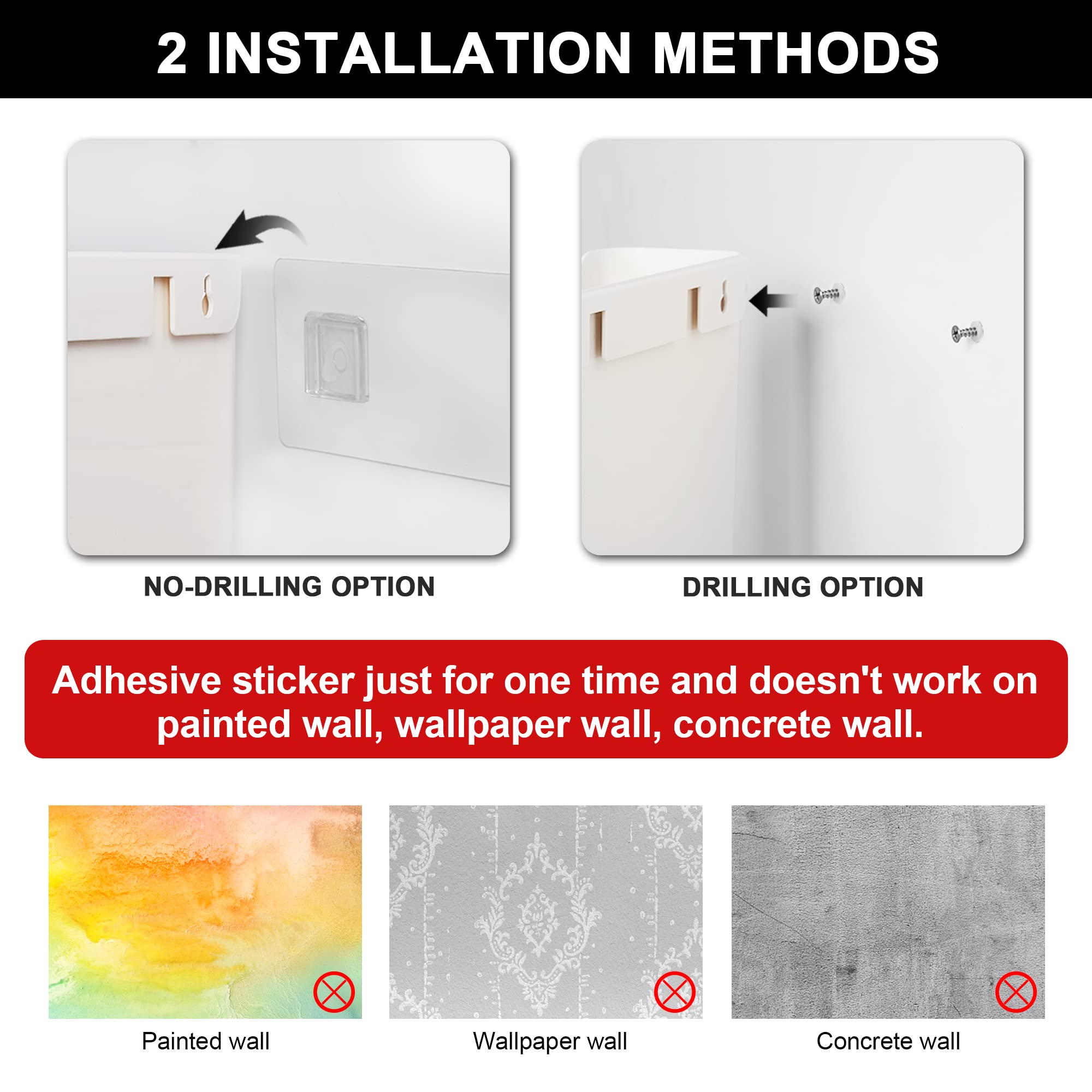 YOHOM No Drilling File Holder Wall Mails Magazines Organizer Adhesive Door Mount Single Pocket White 1 WHITE 1 — view 8