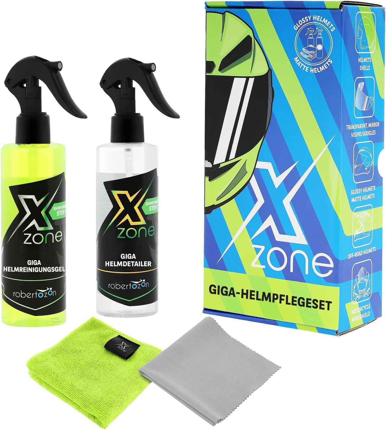 Xzone Zestaw do czyszczenia kasków - żel do czyszczenia - preparat do czyszczenia kasków - akcesoria motocyklowe - konserwacja kasków motocyklowych i wizjera kasku motocyklowego