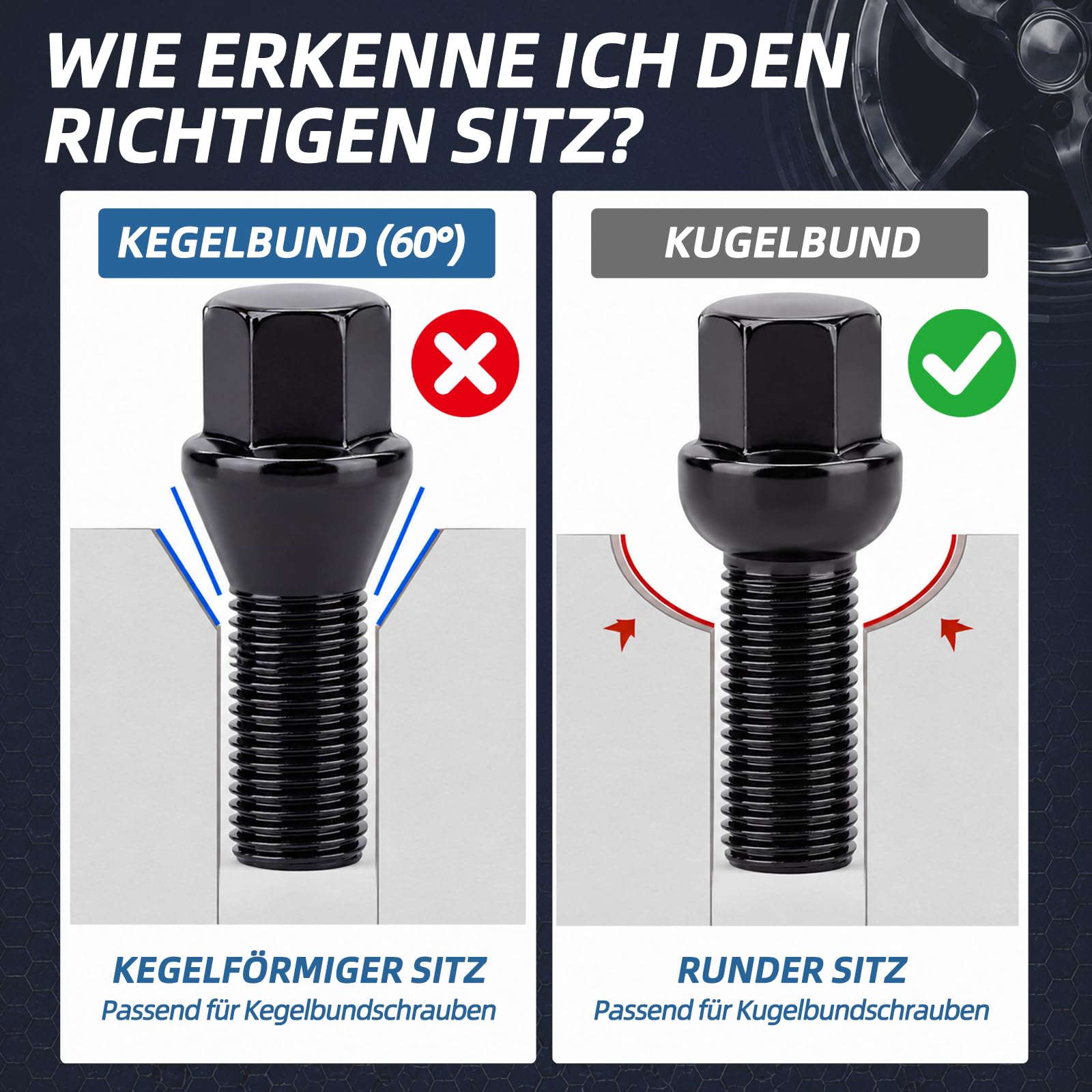 2 x 20 mm Radnaben-Distanzset 5x112 Ø66,5 für Mercedes-Benz | 40mm Spurverbreiterung für Mercedes 117/176/204/211/218. Inkl. 10 Kugelbund-Schrauben M14x1,5 (R13, 50mm). Schwarz eloxiert.