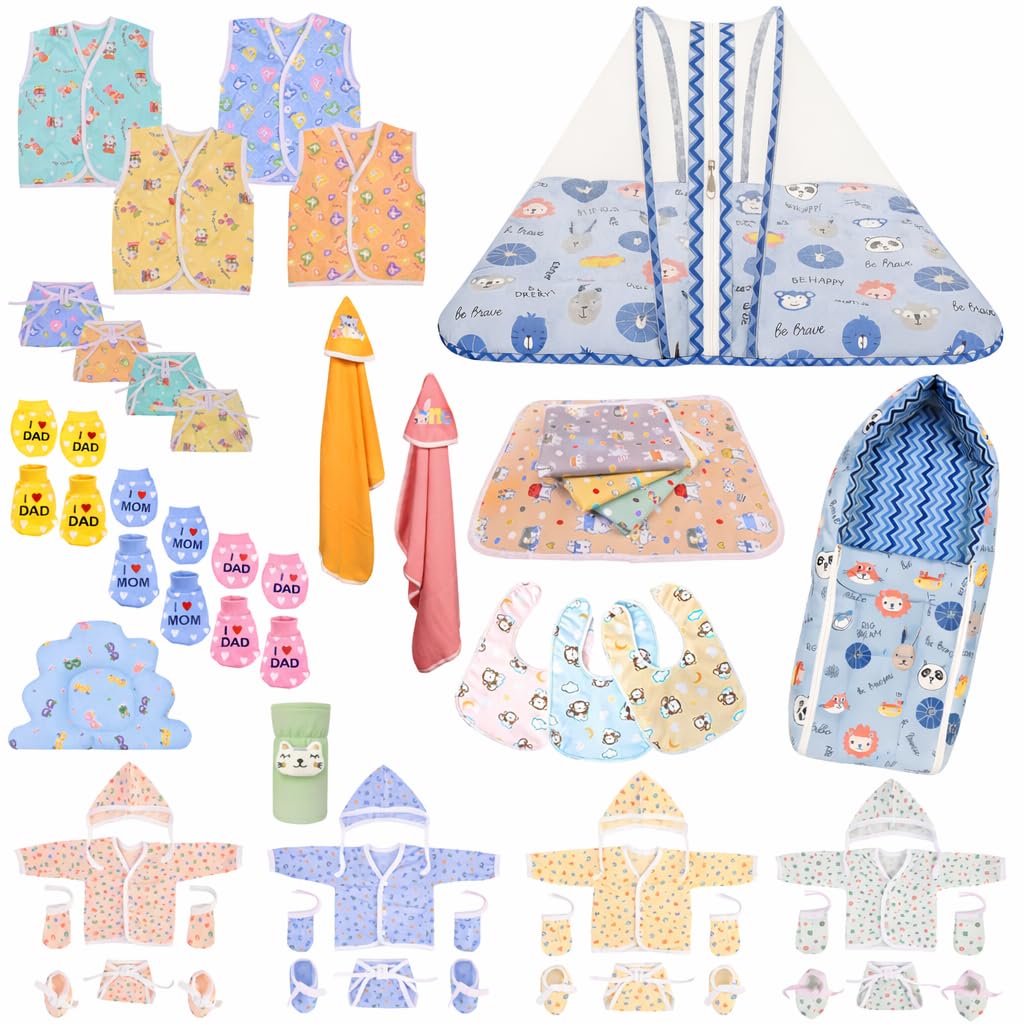 Kwitchy Newborn Baby Essentials Kit 47 Items Combo | New Born Baby Kit 0–6 Months | Baby Bed Bedding Clothes Set | Hospital Bag & Baby Shower Gift (Blue)-image-45