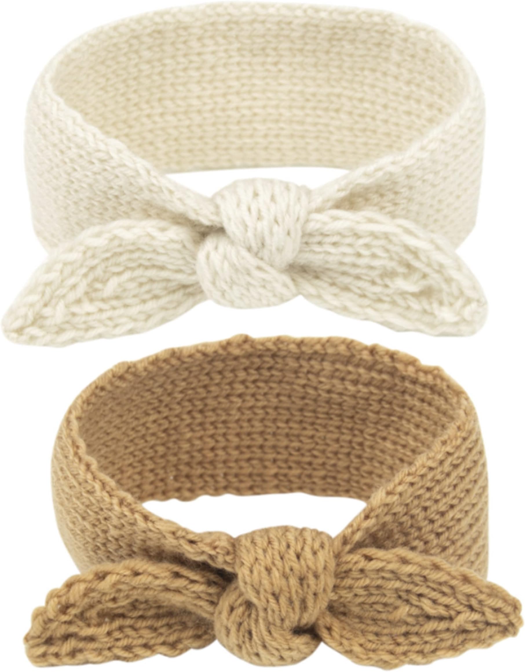 IZUS Turban Headband Baby Girl - Warm Rabbit Knot Hair Band, Knit Head Wrap for Newborn, Toddler and Children (One Size (Fit for 2 months to 7 Years), Camel + Beige)