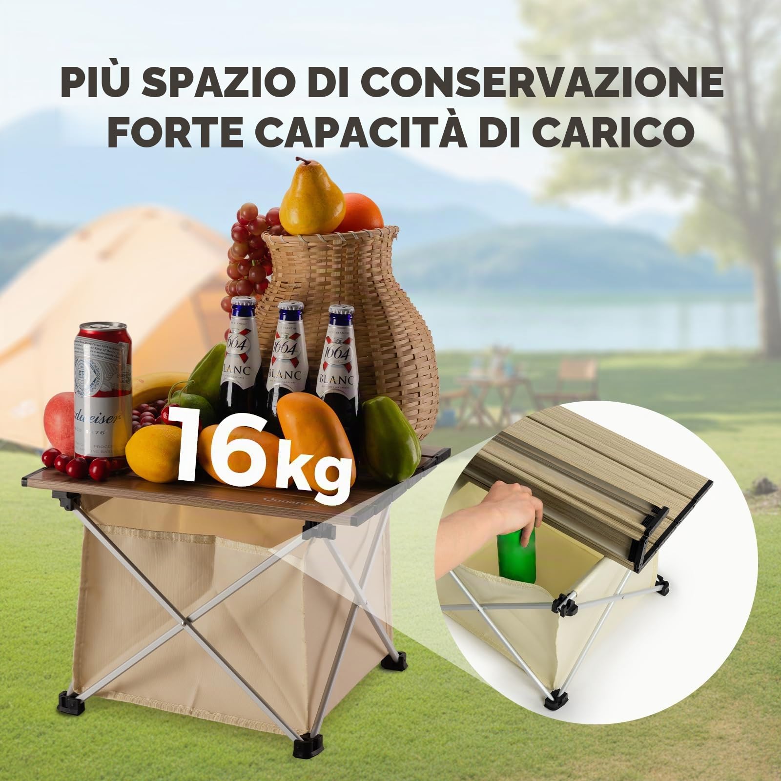 Tavolino da Campeggio Pieghevole, Tavolo da Esterno Piccolo Pieghevole Portatile e Leggere con Spazio di Archiviazione con Borsa da Trasporto, 40x34.5x27cm S
