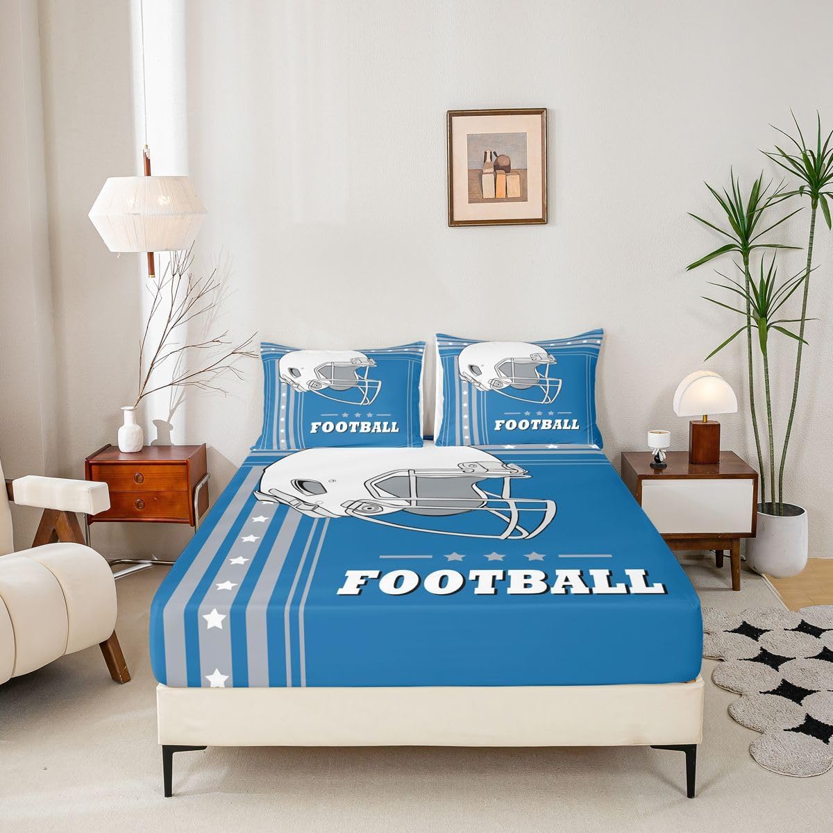Erosebridal Gridiron Sheet Set for Boys Girls Kids Sports Bed Sheets Full, Rugby Sports Decor Bedding Sets White and Blue City Sheets Football Fans Gifts - Image 5