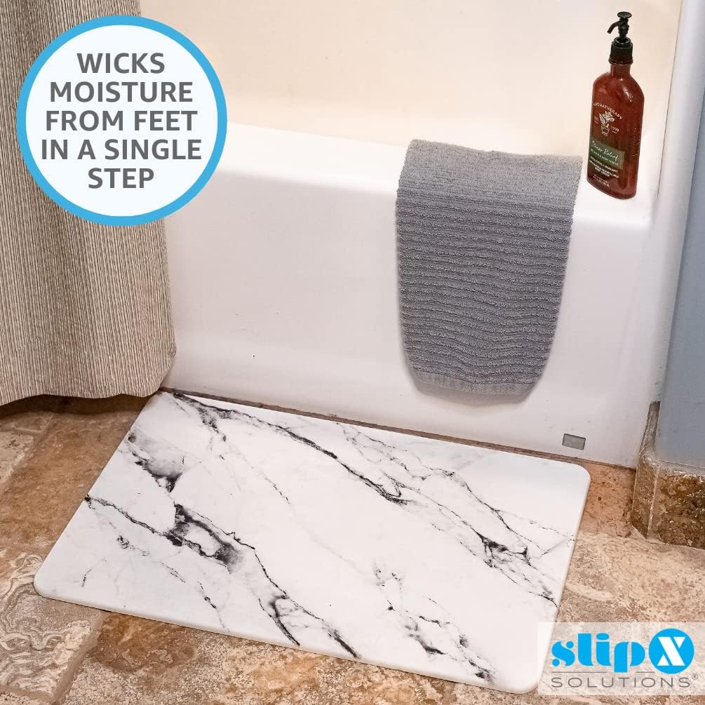 SlipX Solutions Stone Bath Mat, Diatomaceous Earth Shower Mat, 17.75x13.75 | Quick-Dry Absorbent Non-Slip Bathroom Floor Rug | Versatile, Eco-Friendly, & Easy to Clean | Marble Look