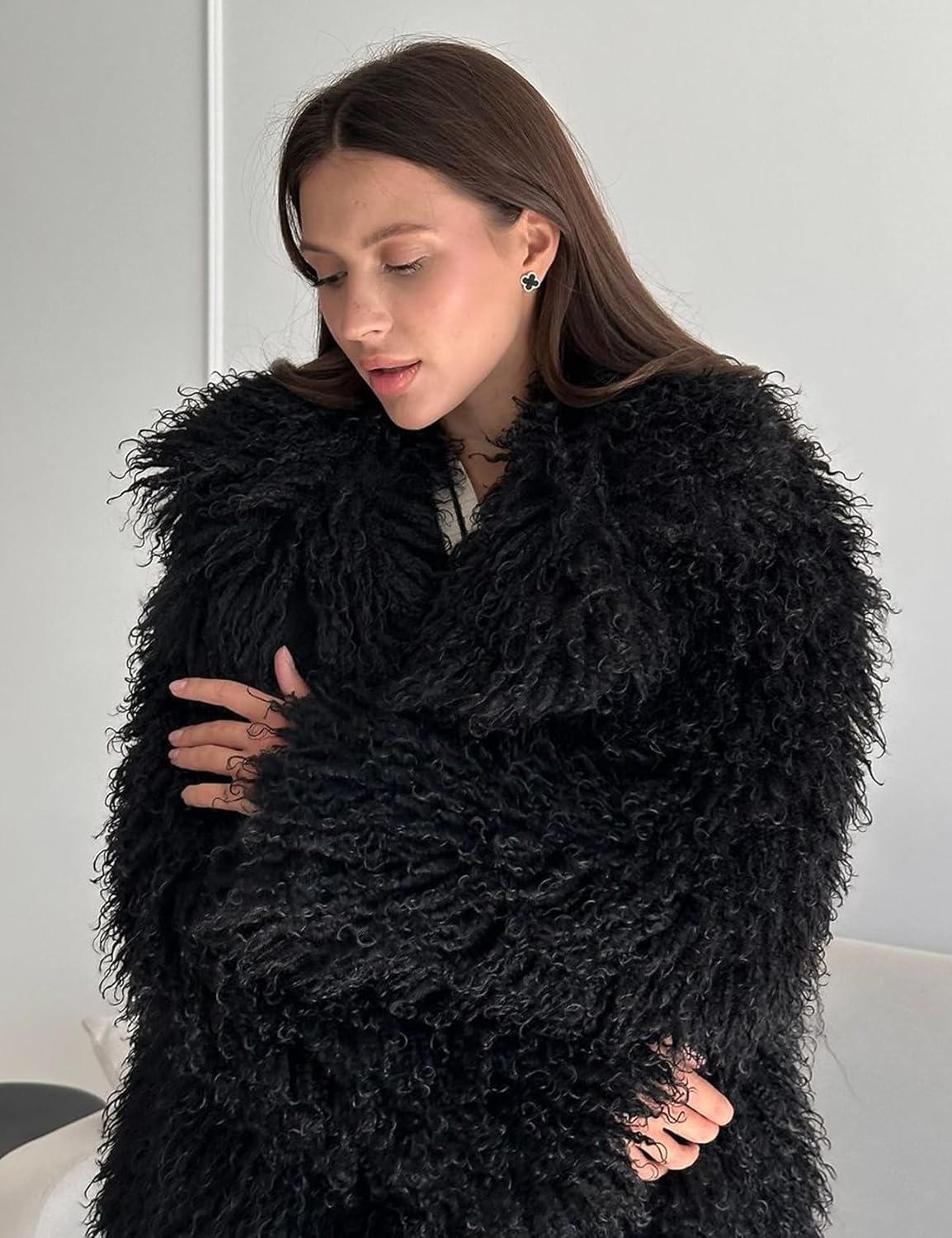 Yimoon Womens Faux Fur Coat Winter Fluffy Faux Fur Jacket Long Sleeve Lapel Collar Furry Shaggy Parka Coat - Image 3