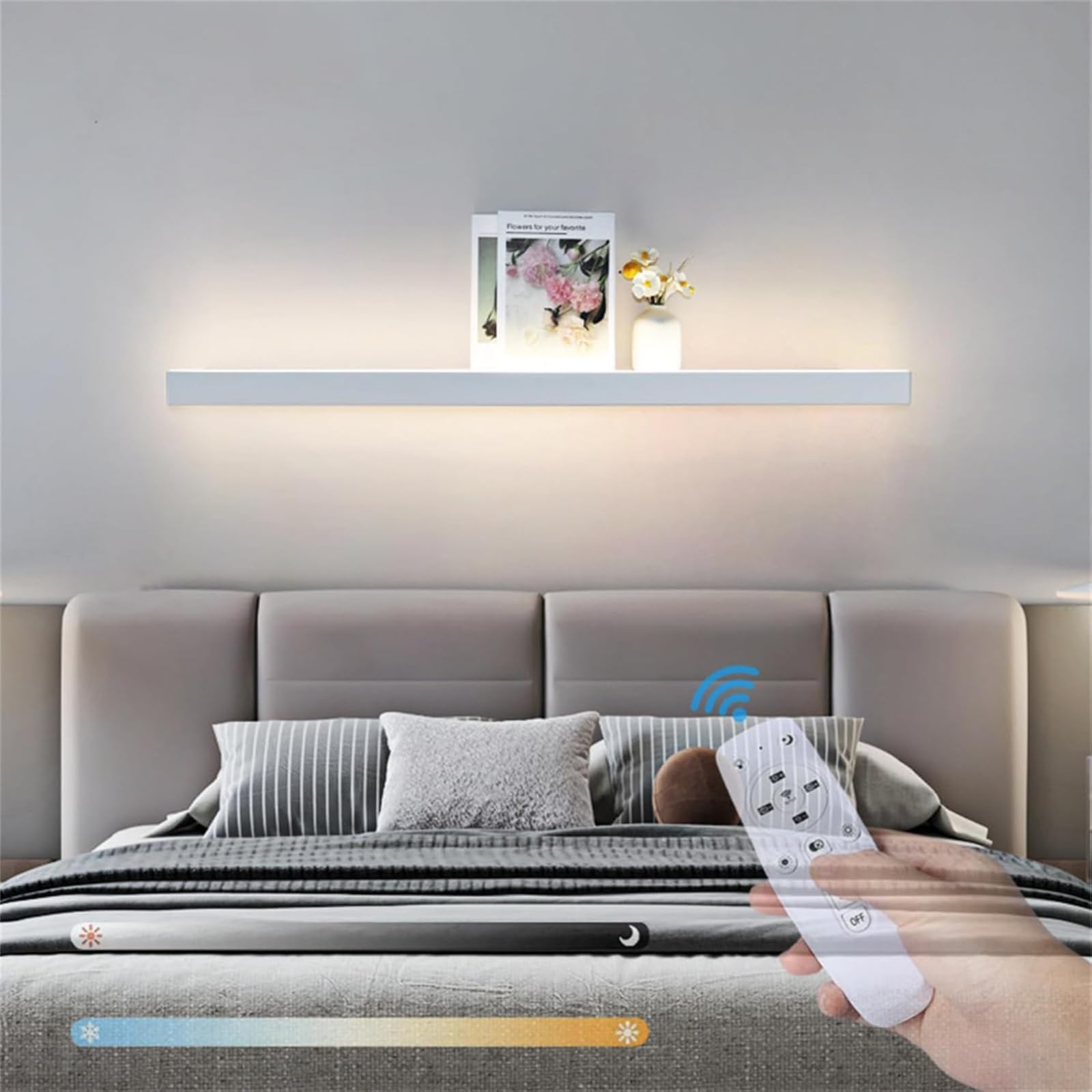 Lámpara de Pared LED Regulable con Mando Distancia Aplique de Pared Moderna Aluminio Acrílico Largo Lampara de Pared Interior Dormitorio Sala Estar Pintado Oficina Decoración (Blanco,30cm)