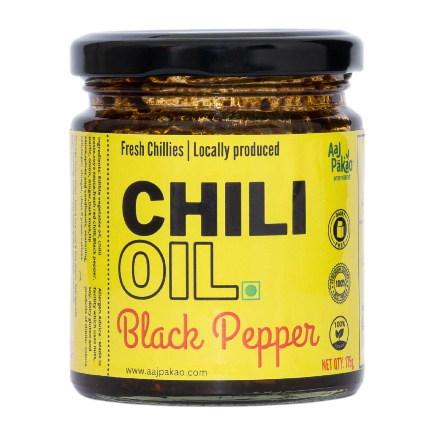 Aaj Pakao - Black Pepper Sauce Chilli Oil | 175gms | Vegan-friendly | Made with 4 Unique Chilies & Special Black Pepper | Use for Topping, Dip Sauce or Stir Fry