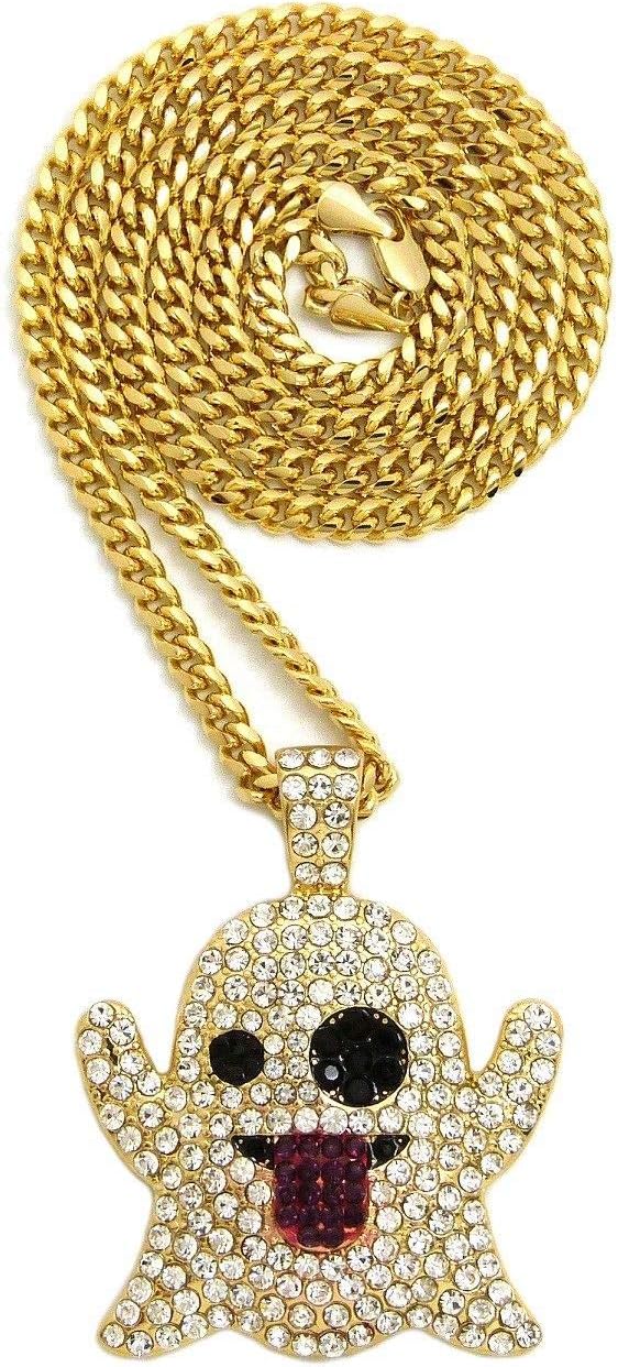 ICED HIP HOP STYLE CZ GHOST PENDANT & 24" 4mm CUBAN CHAIN NECKLACE FASHION