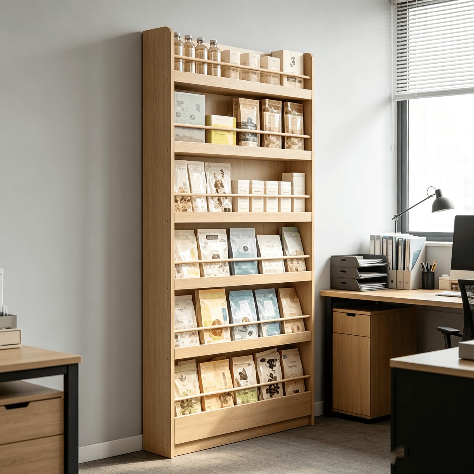 Holz Regal 6 Ebenen, freistehendes Wanddisplay für Geschäft