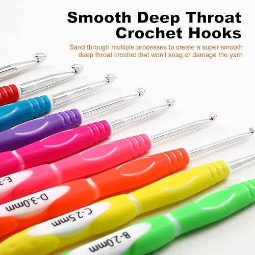 Miniatura 2 de KOKNIT KOKNIT - Juego de 9 ganchos de ganchillo, B (0.079 in) - J (0.236 in) con mango ergonómico de ganchillo con gancho suave y profundo para la