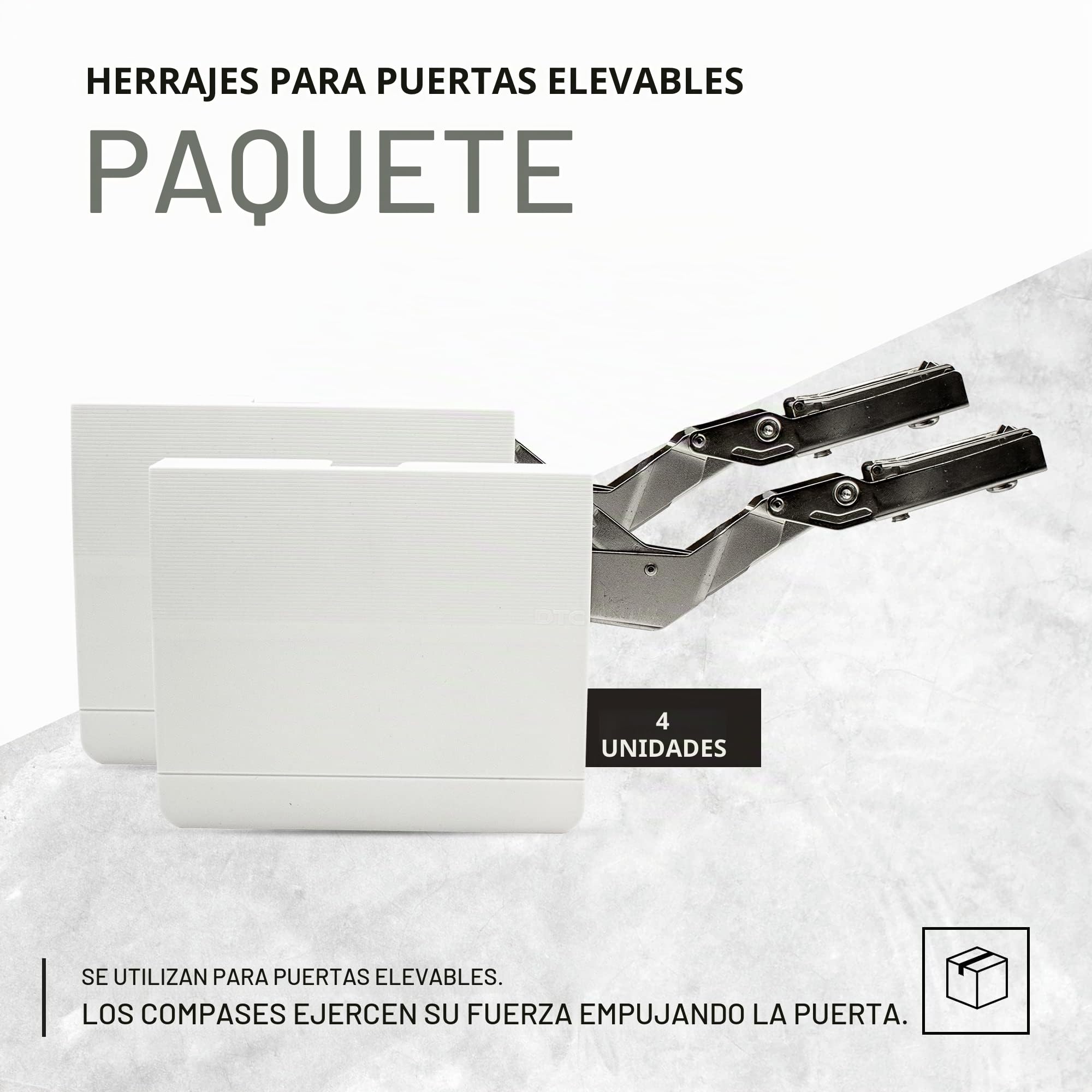 DOJA Barcelona | Herraje Puerta Elevable | Pack 4 | Compas Elevador 250-400 mm | Bisagras Elevables Fuerza 480-1250 | Bisagras Compas Puerta Abatible
