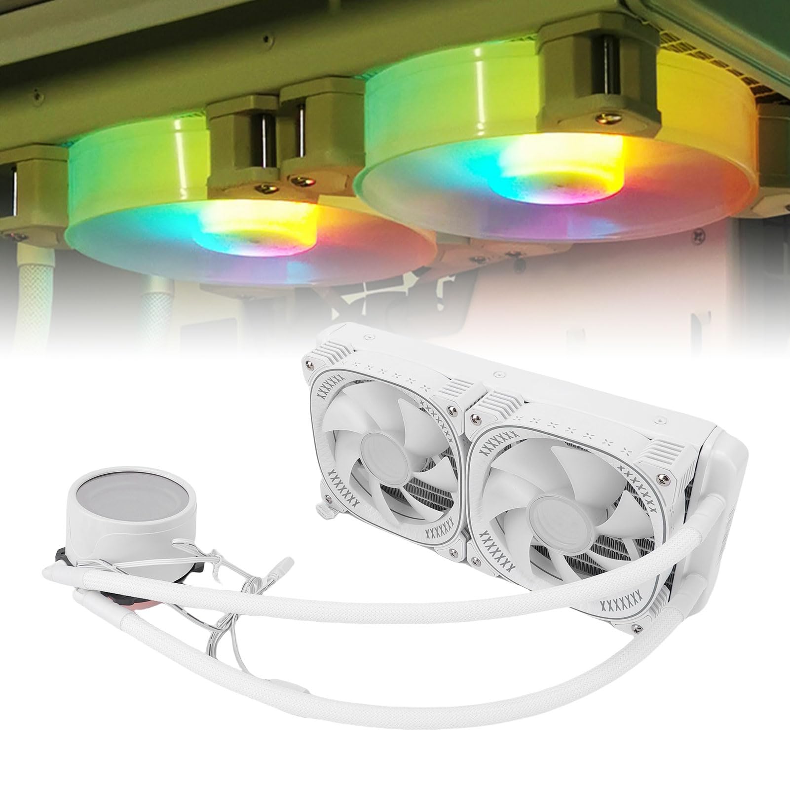 Asixxsix Chłodnica Procesora, 240 Mm Chłodnica Cieczy AIO z 2,2-calowym Wyświetlaczem LCD Podwójny Wentylator Oświetlenie ARGB dla LGA1851 1700 1200 115X 1366 2011 2066 AM5 AM4 AM3 AM3+ AM2 FM2 FM2+