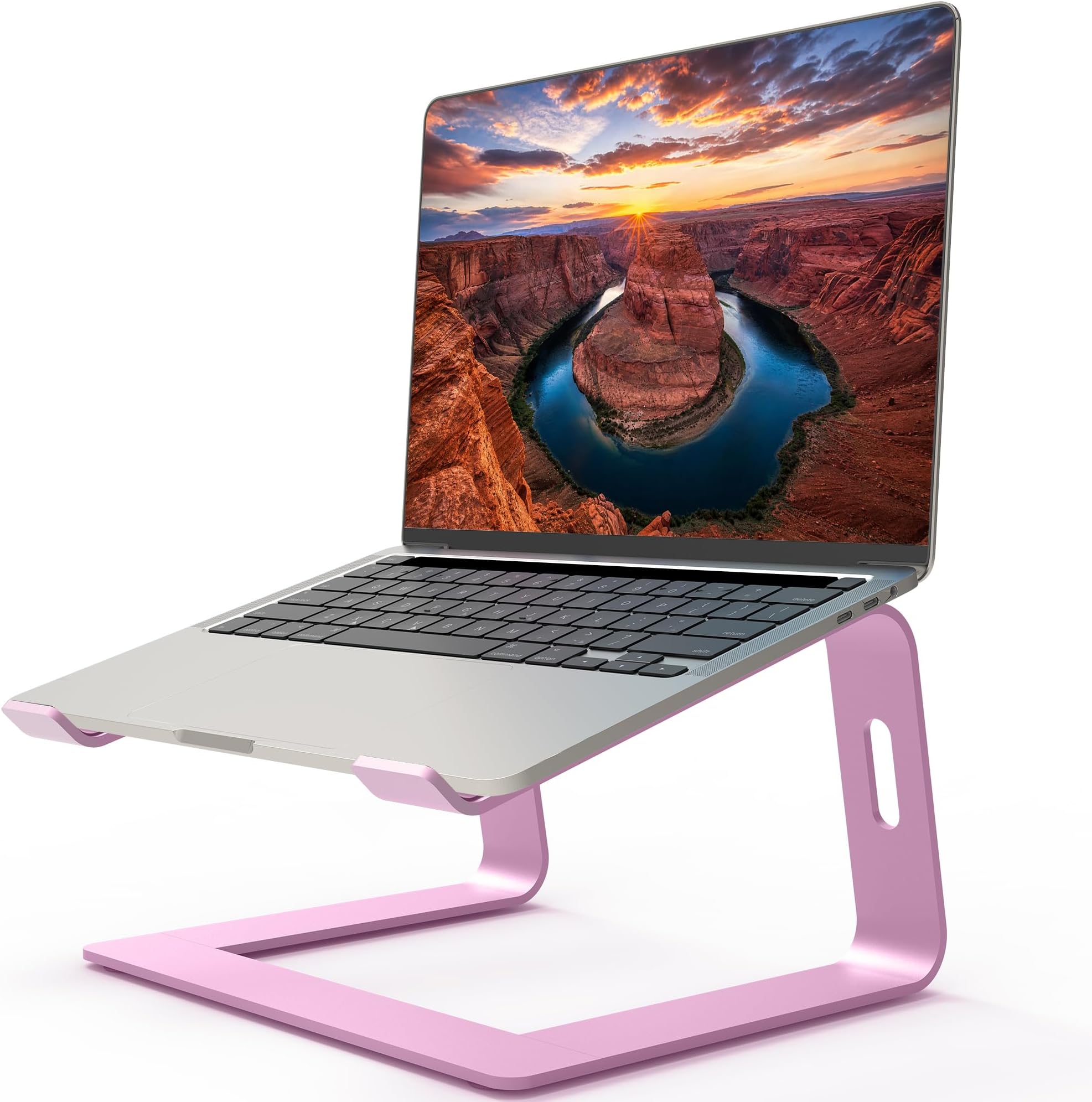 Orionstar Laptop Stand for Desk, Aluminum Laptop Riser, Portable Computer Stand for Apple Mac MacBook Air Pro 10-15.6 Inch Notebook Computer, Detachable Ergonomic Elevator Holder Macbook Stand, Pink