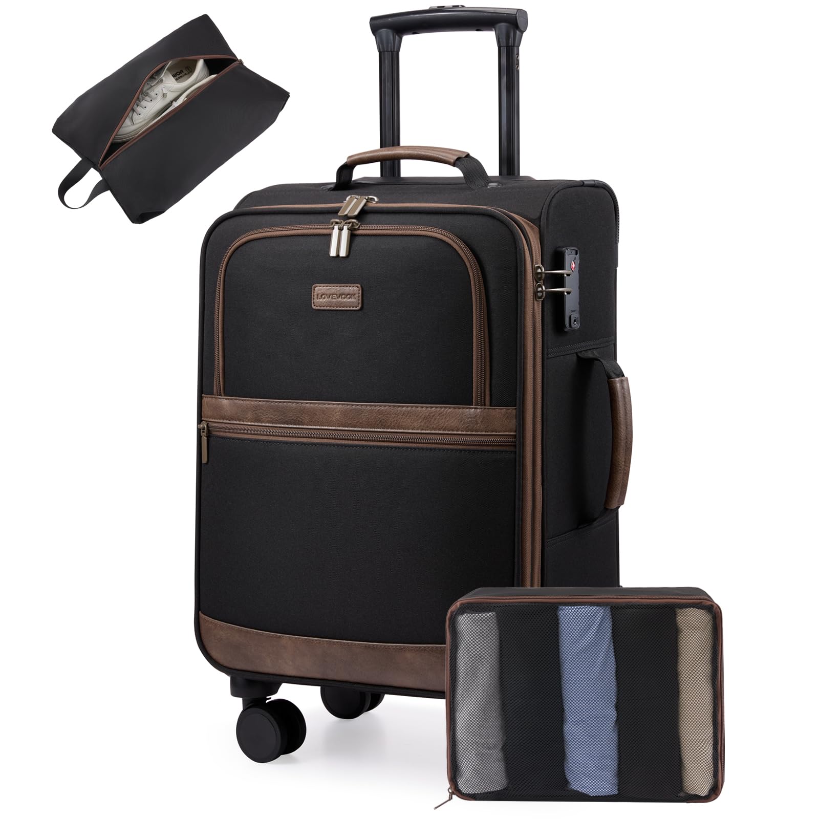 LOVEVOOK Carry On Luggage 22x14x9 Airline Approved 20 Inch Suitcases with Spinner Wheels Softside Carry-on Suitcase with TSA
