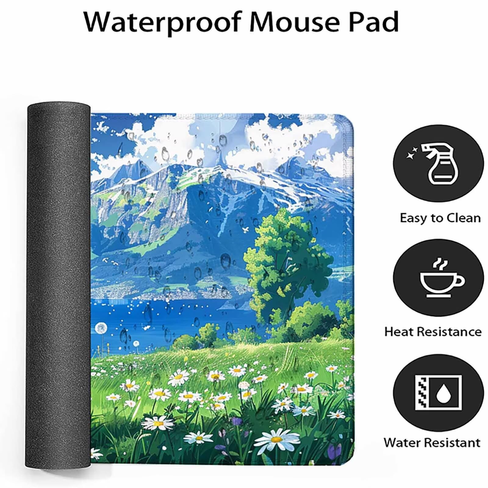 Trawa podkładka pod mysz terenową Podkładka pod mysz do gier XXL 1200 x 600 mm, i wodoodporna podkładka pod mysz niebieska z antypoślizgową gumową podstawą i przeszytymi krawędziami do gier i biura