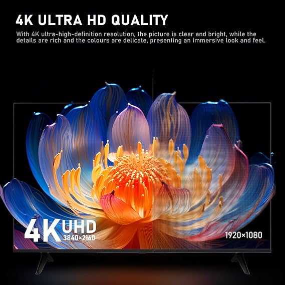55 inch UHD 4K Smart TV, D-LED backlight Television, Borderless Design,HDMI USB DVB-T2/S2 RJ45 Interface, large screen for living room, bedroom, home entertainment - Black