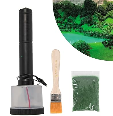 Static Grass Flocking Applicator, Electrostatic Flocking Tool, Christmas Tree Flocking Kit for DIY Scenic Mini Terrain Modeling Sand Table Train AA Battery Powered with 2 Grids