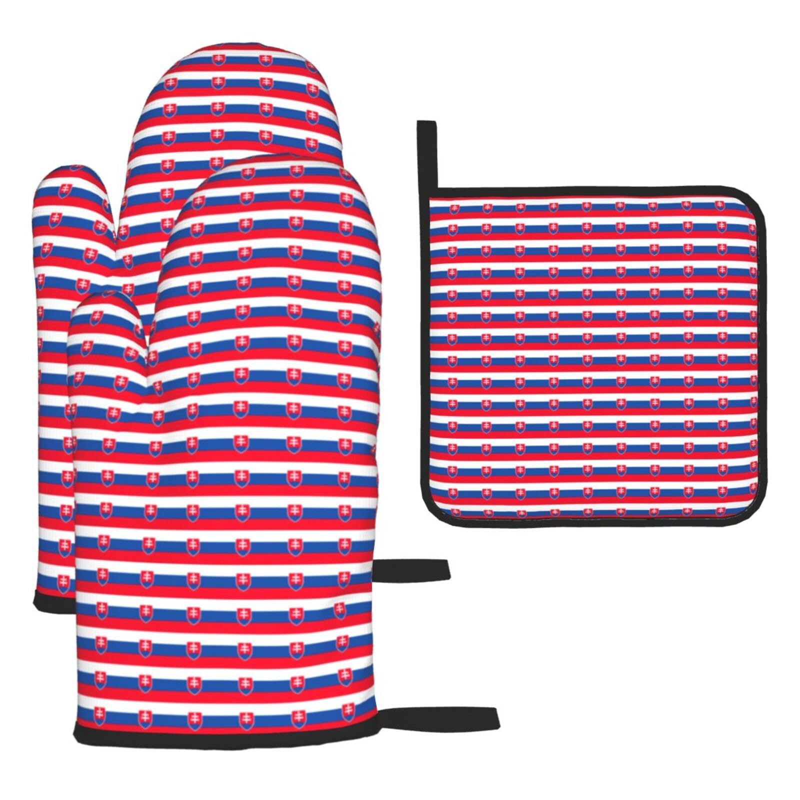 Flag Of Slovakia Print Oven Kitchen Gloves For Baking Outdoor Grilling Home Use Mitts Microwaving Bbq