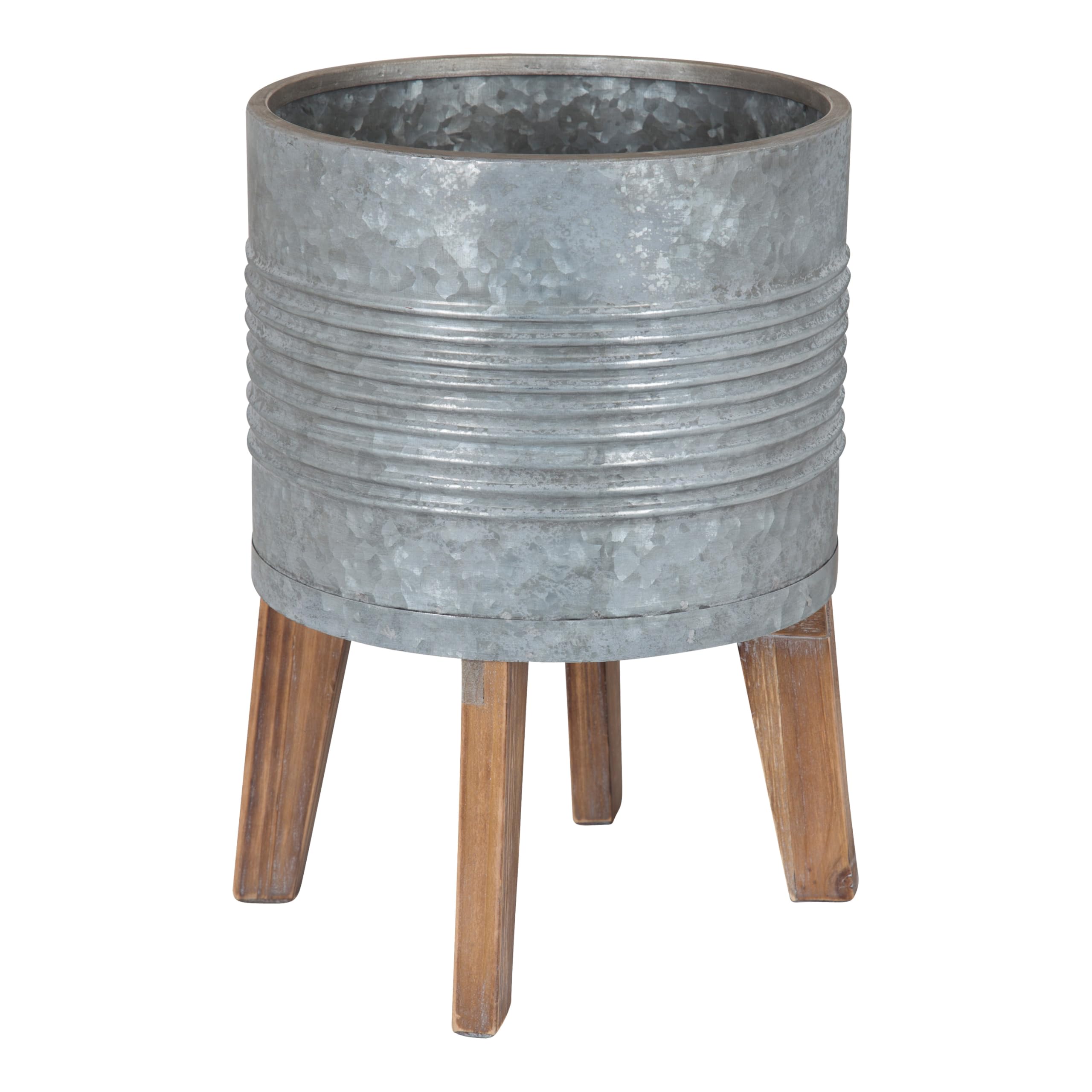 Kate and Laurel Gavri Casual Farmhouse Galvanized Metal Planter with Rustic Wood Stand