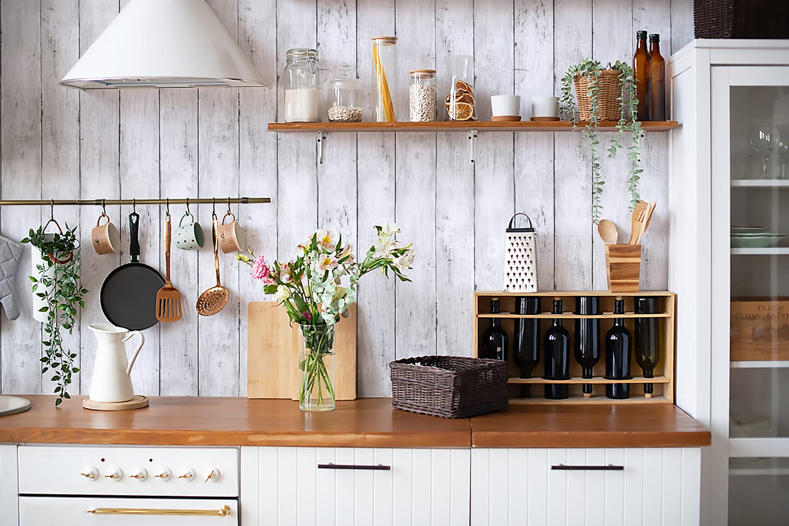 CiCiwind Zelfklevende behang, houtlook, grijs wit, hout plank, 44×300cm, zelfklevende meubelfolie, vinyl muurbekleding, zelfklevend voor muur, kast, werkblad, decor