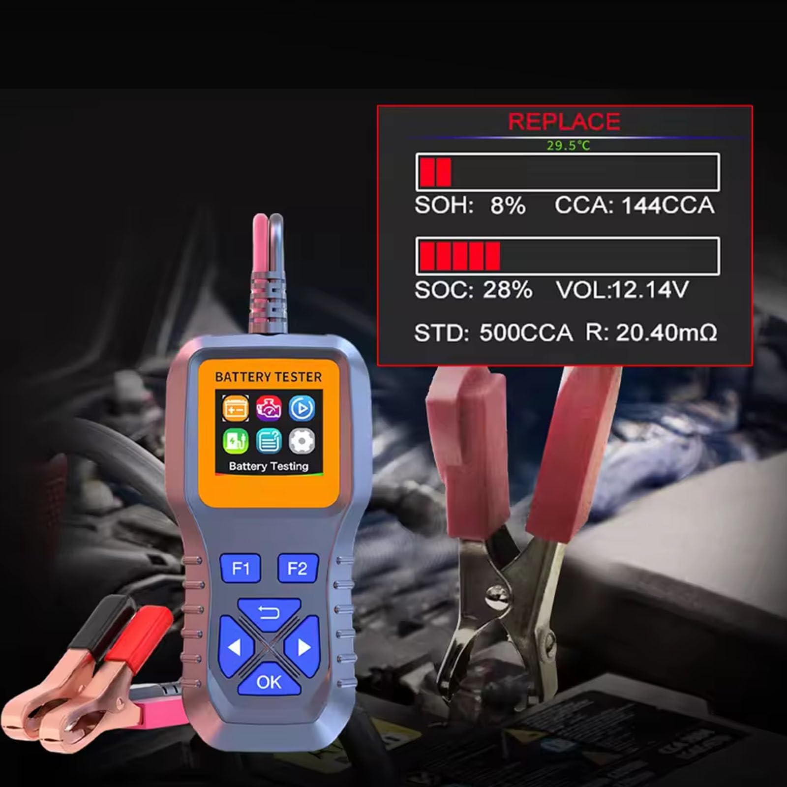 Analizzatore di batteria per veicoli, con compatibilità 12 V-35 V per una rapida analisi dei guasti, tester di carica professionale per batterie al litio con scanner per batterie al litio acido