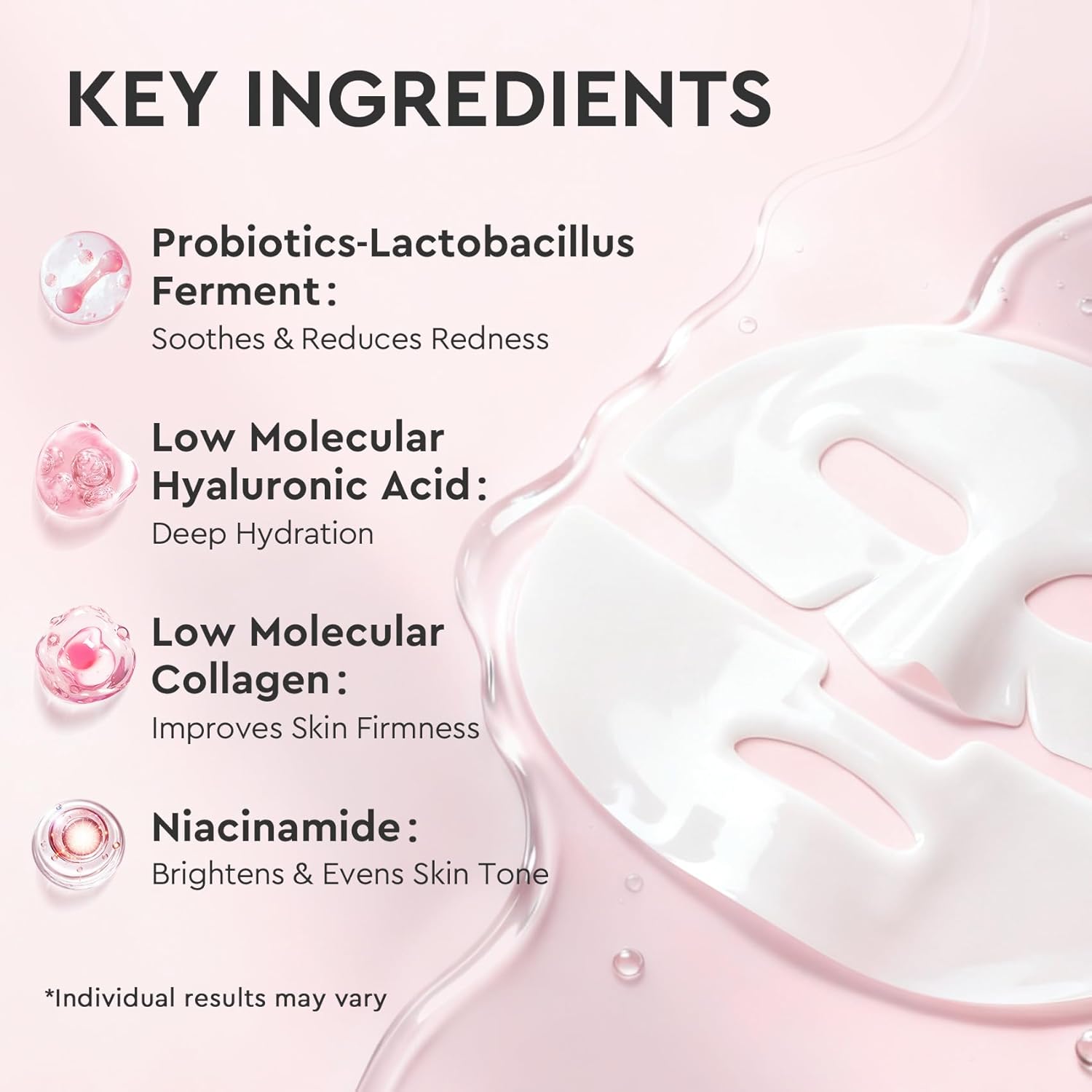 Elvira Bio-Collagen Real Deep Mask, Overnight Hydrating Face Mask with Hyaluronic Acid, Korean Skincare Face Mask for Moisturizing and Firming, Face Masks Sheet for All Skin Types, 4 Pack - Image 6