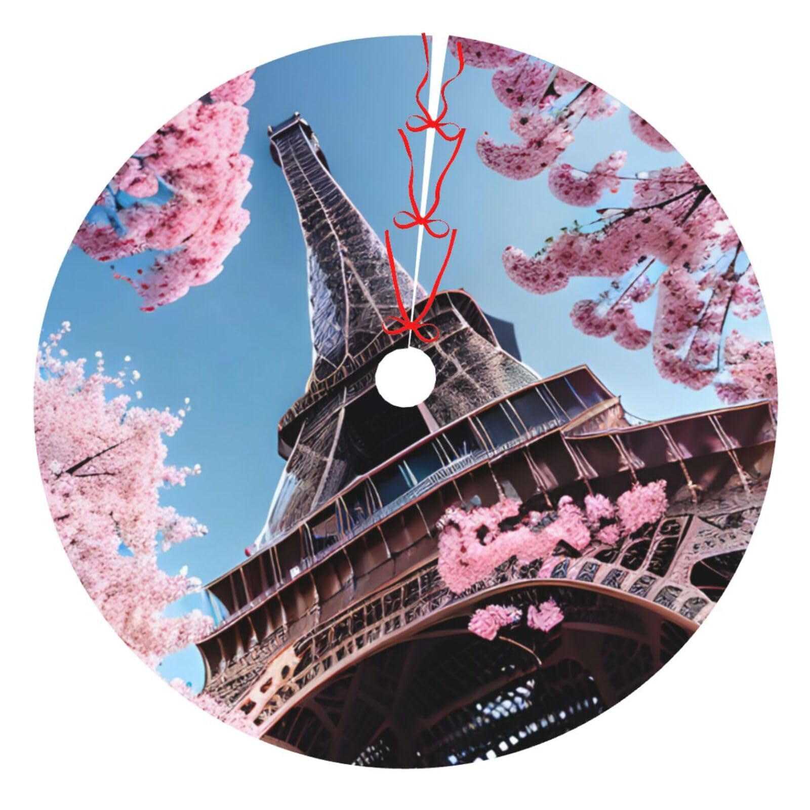 Jupe de sapin de Noël extérieur et intérieur lavable avec imprimé Tour Eiffel