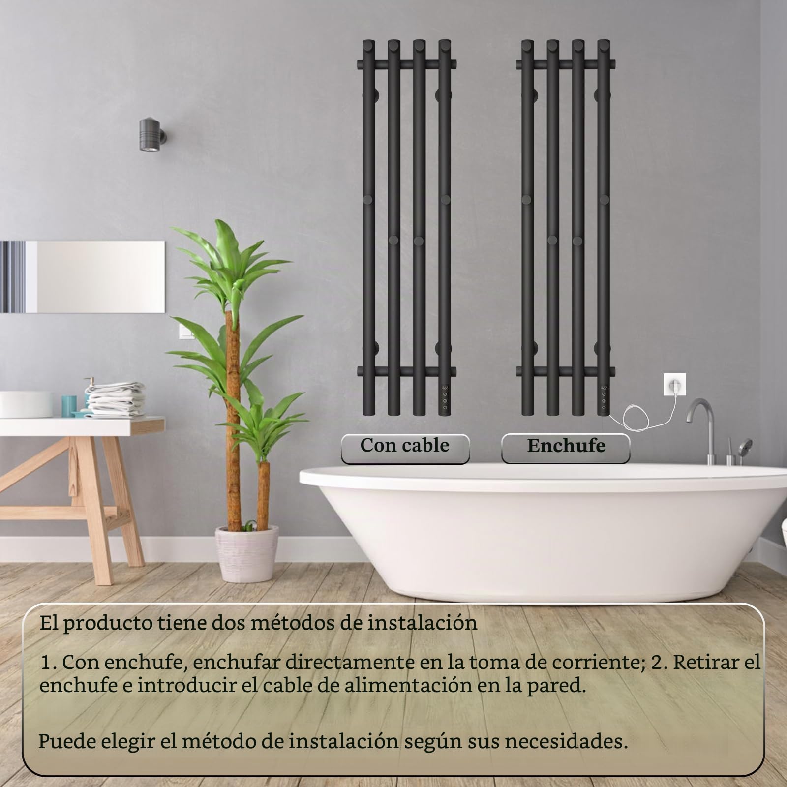 ESOP Radiador Toallero Eléctrico Baño Negro 100 W Radiador Calienta Toallas de Toallero, 950x257 mm WiFi Inteligente de Temperatura Constante Toallero Calentado para Baño, con 8 Ganchos