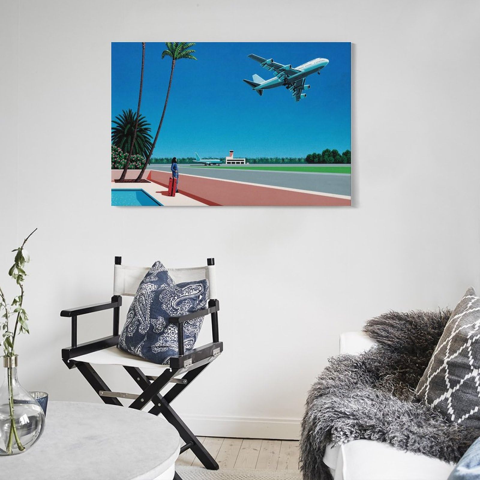 Amazon.co.jp: 画家永井博 夏の風景飛行機ポスター キャンバス