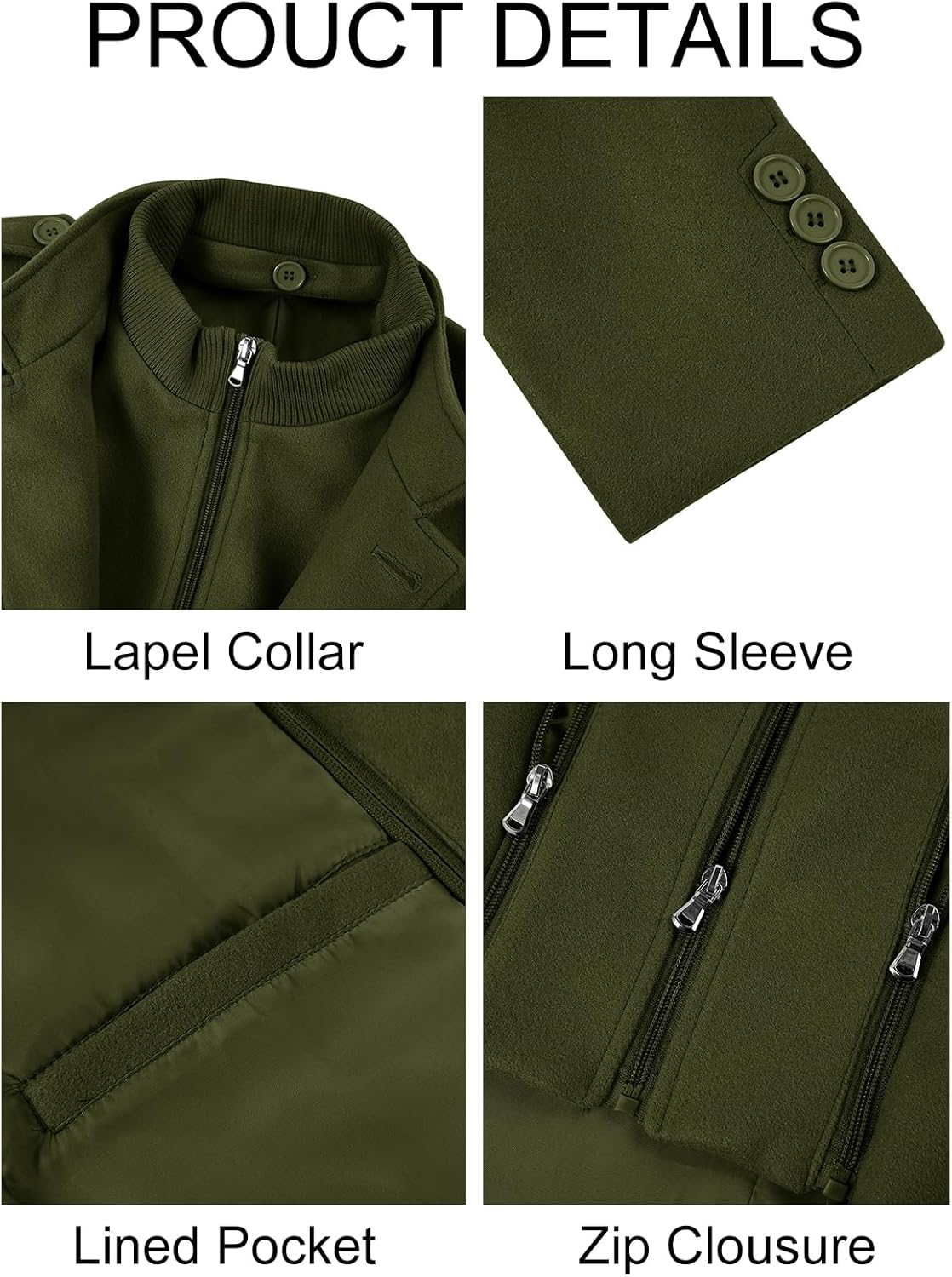 Karlywindow Mens Trench Coat Long Sleeve Stand Collar Single Breasted Pea Coat Casual Mid Long Slim Fit Overcoat with Pockets - Image 5