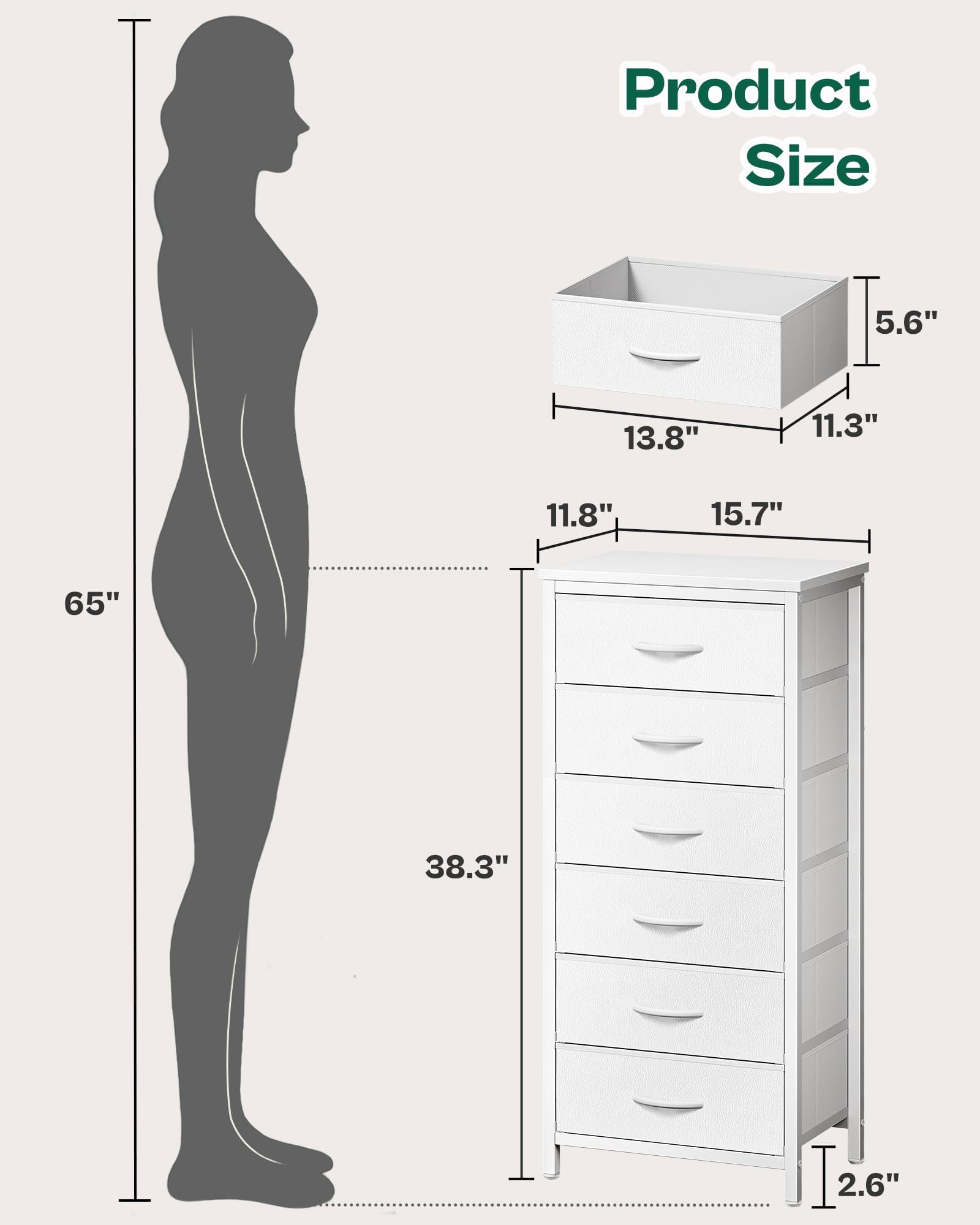 Huuger Tall Dresser for Bedroom, 6 Drawer Dresser & Chests of Drawers, Fabric Dresser for Closet, Bedroom, Night Stand, End Table with Metal Frame, Storage Tower with Fabric Bins, PU Leather, White