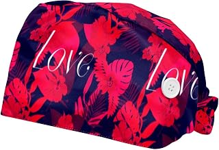 Tropical Jungle Floral Pattern 2 Pack Adjustable Working Cap with Buttons Elastic Bouffant Hats Head Scarf with Sweatband for Women Men