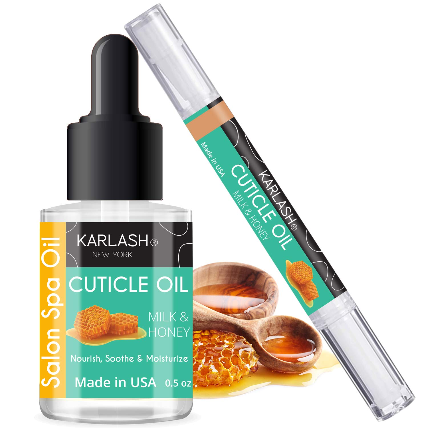 Karlash Salon Spa Premium Cuticle Oil Milk & Honey - Heals Dry Cracked and Rigid Cuticles. Nourish and Moisturize Nails. 0.5 oz & Cuticle Pen 2 ml Kit : Beauty & Personal Care