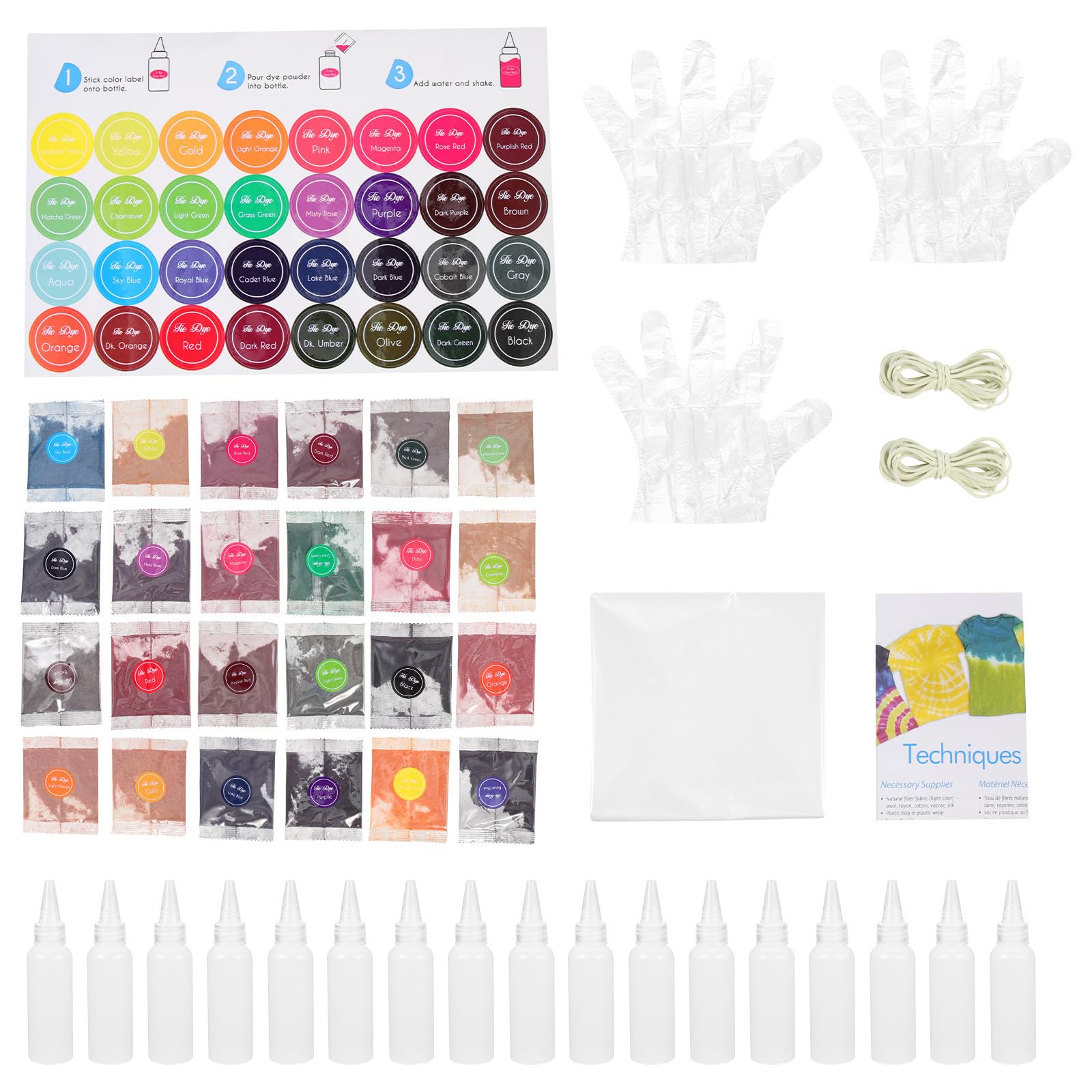 Kit teinture tie-dye 24 couleurs en poudre pour vêtements