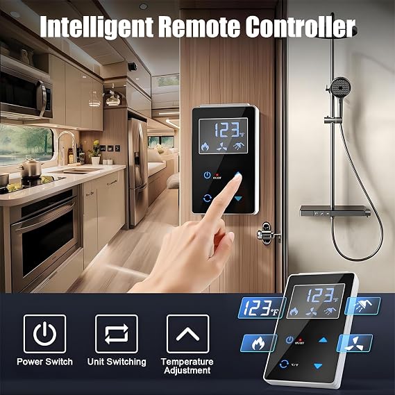 RV Tankless Hot Water Heaters, On Demand Gas Heater for Campers,Remote Control Included,Ideals for RVers' Family Everyday Use (Black)
