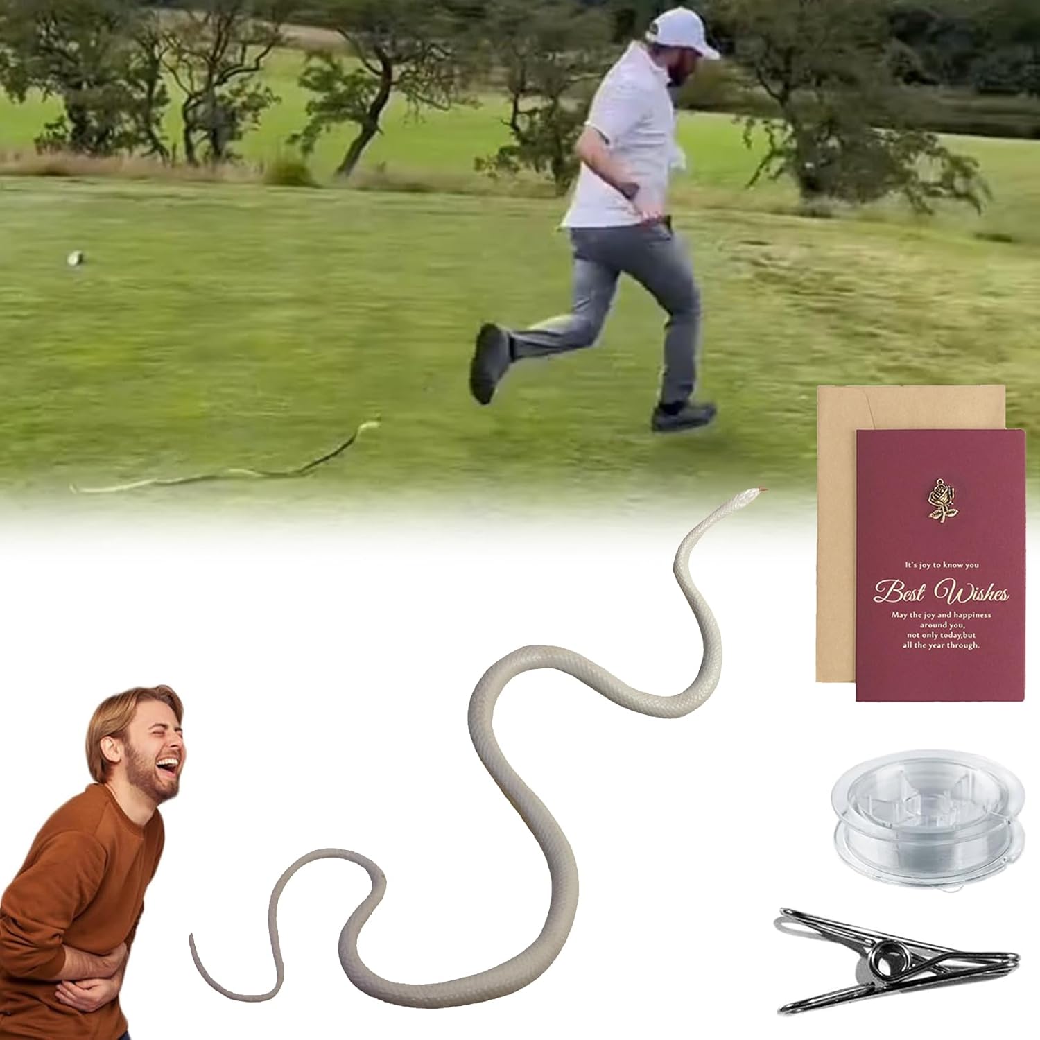 スネークいたずら ストリングクリップ付き - クリップオンスネークいたずら。人を追いかけるストリング上のいたずら。DIYゴルフスネー