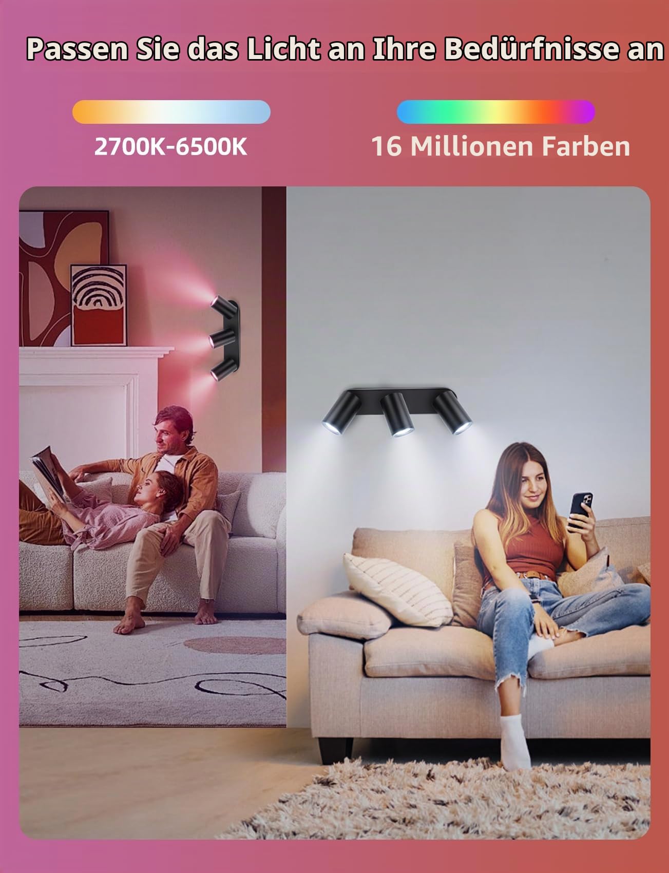 Aigostar Deckenstrahler GU10 Smarte 3 Flammig, LED Deckenleuchte Dimmbar Wandstrahler Kompatibel mit Alexa, Deckenspots mit Fernbedienung für Küche Schlafzimmer Wohnzimmer (Mit Intelligent Glühbirne)