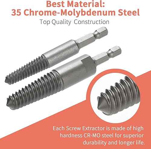 Miniatura 3 de REBRA Juego de brocas y extractor de tornillos de mano izquierda, kit de eliminación de pernos rotos Easy Out, kit de brocas de acero HSS cobalto