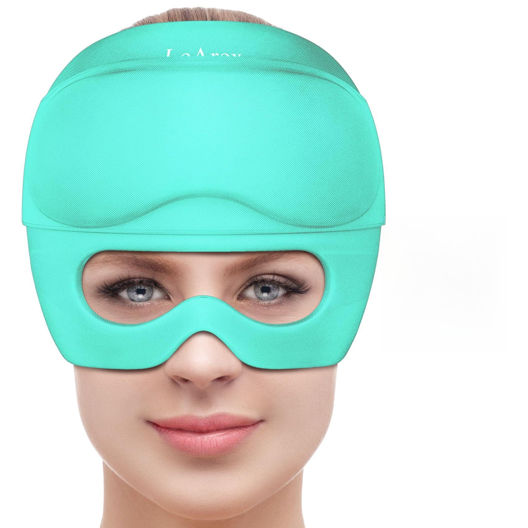 2 in 1 Migraine Relief Cap with Gel Eye Mask, Headache Relief Cap Ice Head Wrap Hot and Cold Therapy Hat Gift for Women for Headache Puffy Eyes Sinus and Tension Stress Relief (Mint Green)