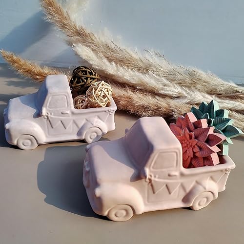 Miniatura 6 de Wehous Moldes de silicona para maceta de camión para hormigón de resina, 3D retro en forma de automóvil, portavelas, contenedor de almacenamiento,