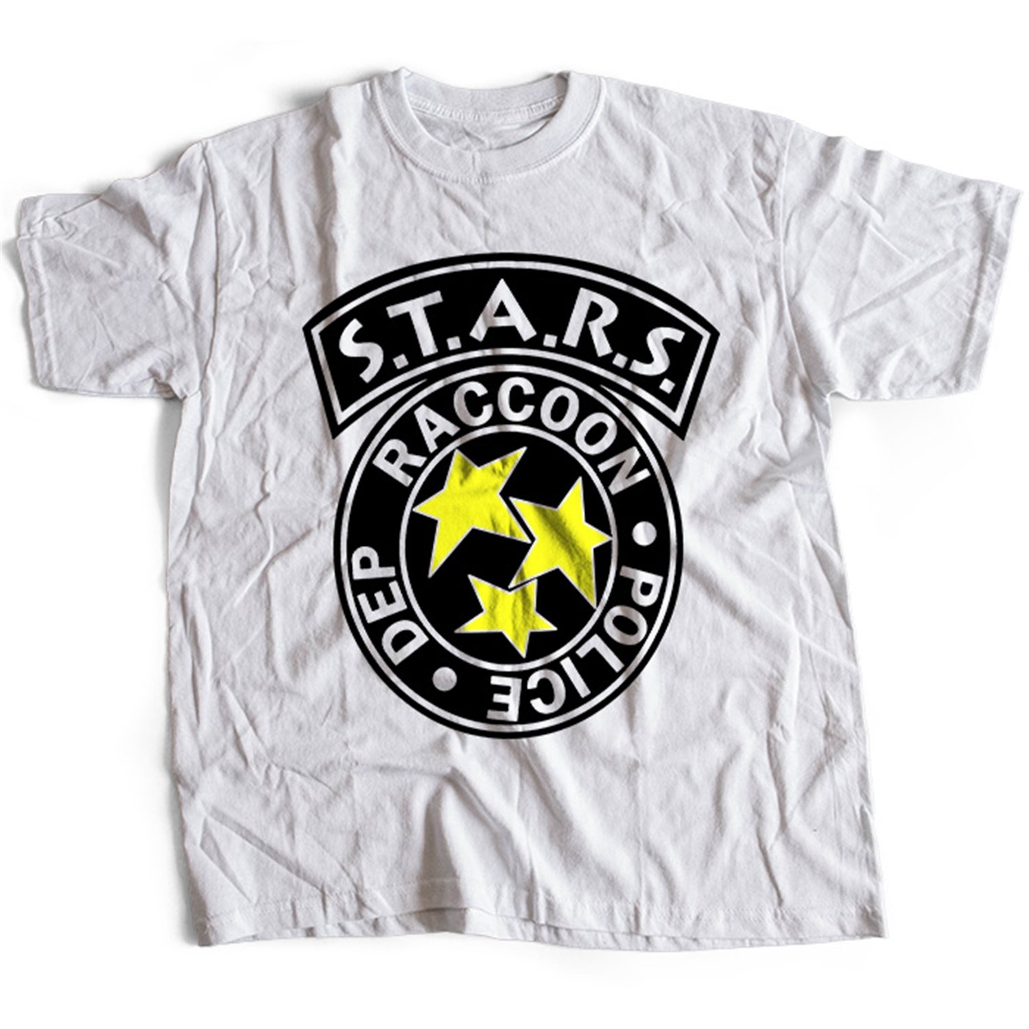 9127w Racoon City Mens T-Shirt Resident Evil Stars Umbrella Corp Corporation Sci-Fi Horror(Small,White)